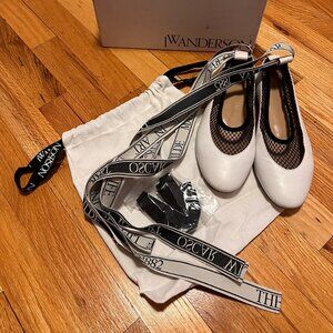 JW Anderson - Oscar Wilde Collection - White Leather Mesh Ballerina Flats